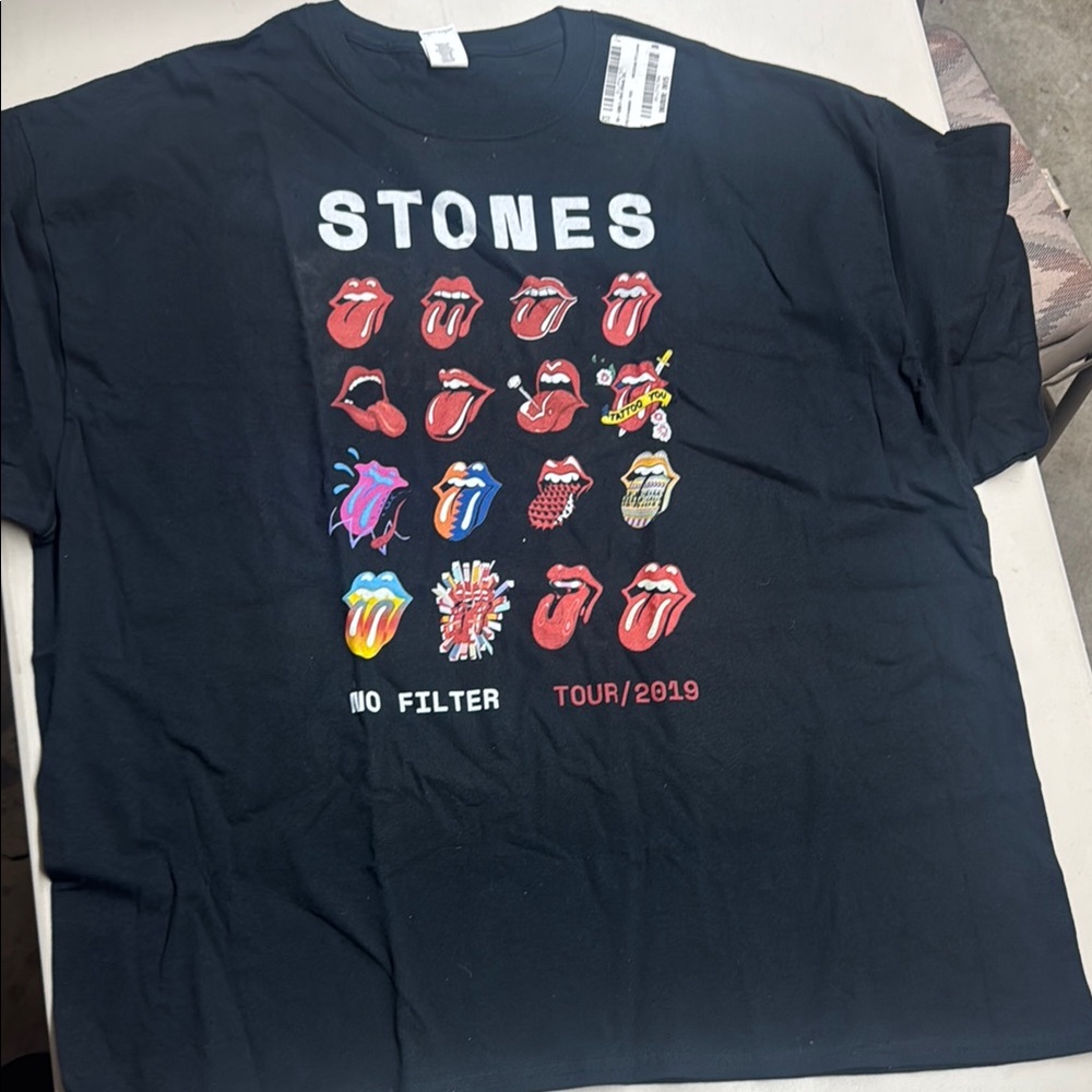 Rolling Stones Black and Red Short Sleeve Tee with Stones Graphic